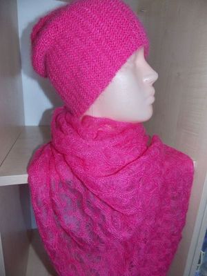 Комплект вязаный - шапочка и шарф-палантин из кид-мохера
